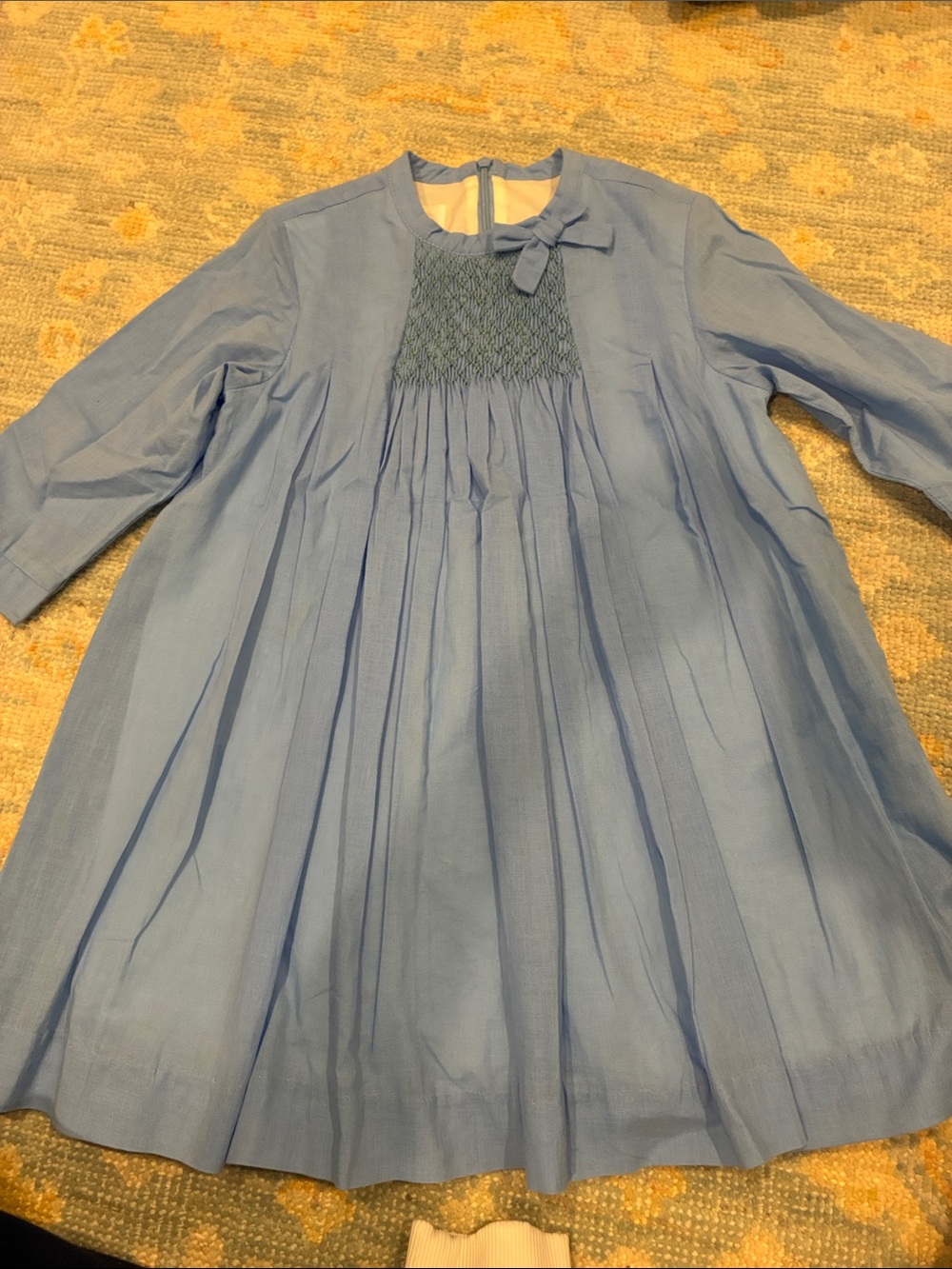 Classic Blue Lightweight Smocked Girls' Dress with Bow